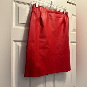 Vintage Hugo Buscati Milano Vibrant Red Leather Pencil Skirt
